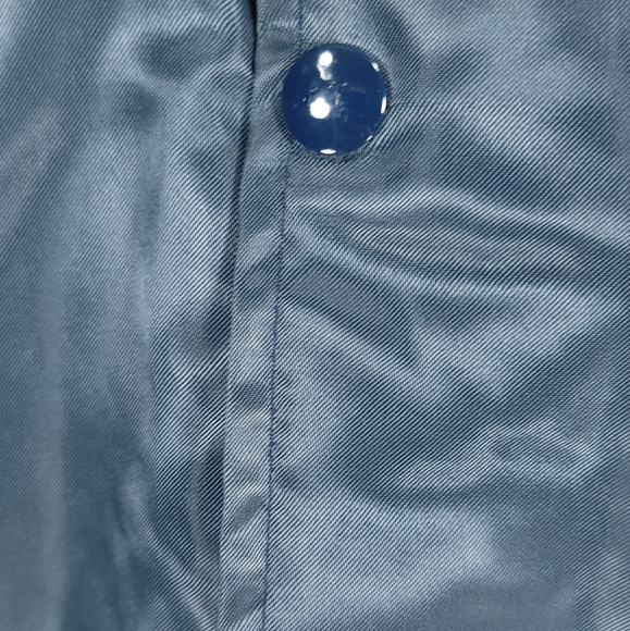 Vtg Bud Light Snap Front Satin Jacket Men's Large Navy Blue Nylon Distressed - Picture 3 of 14